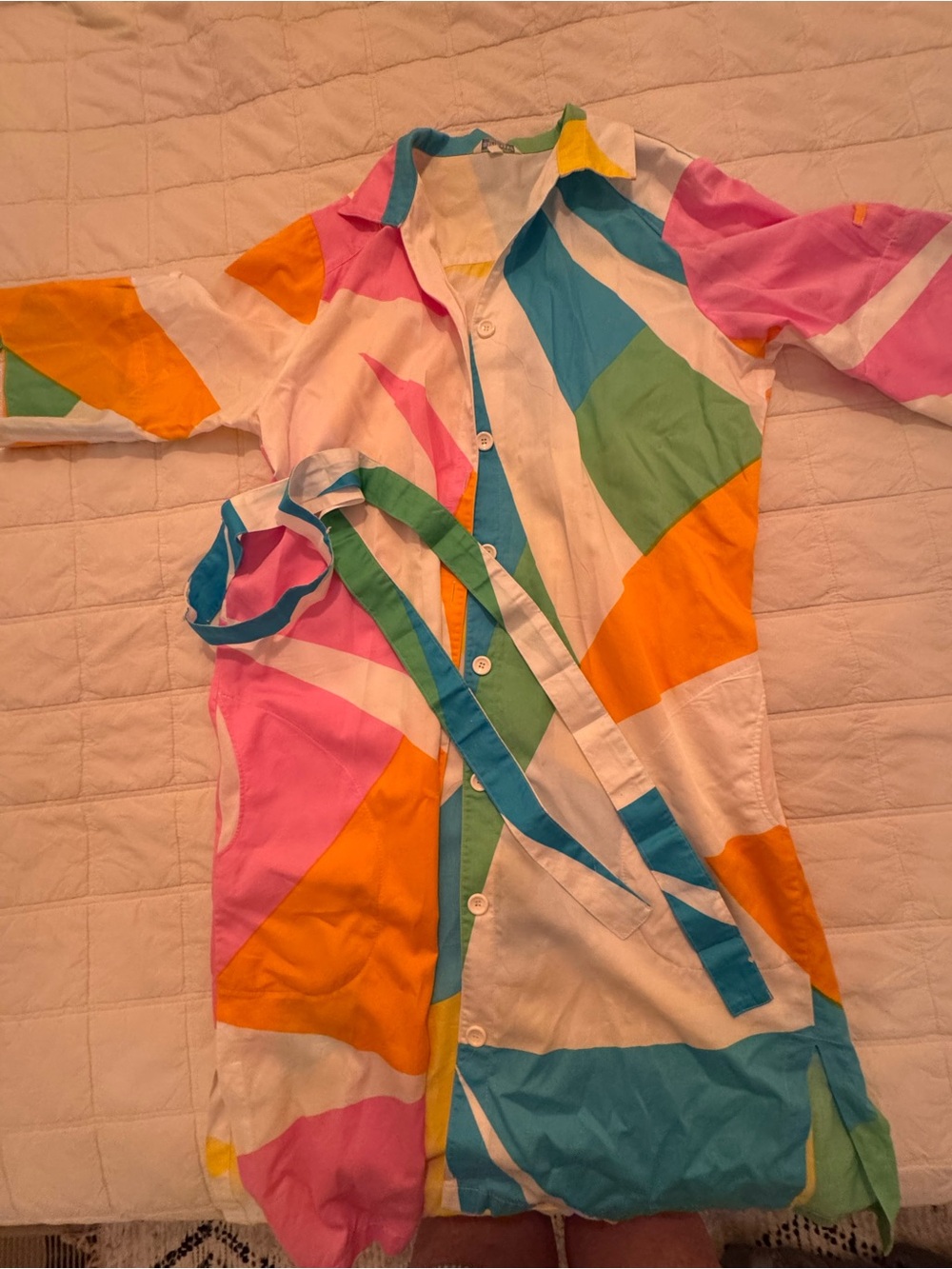 Marimekko Geometric shirt dress  in Pink, Orange, Blue, Green and White